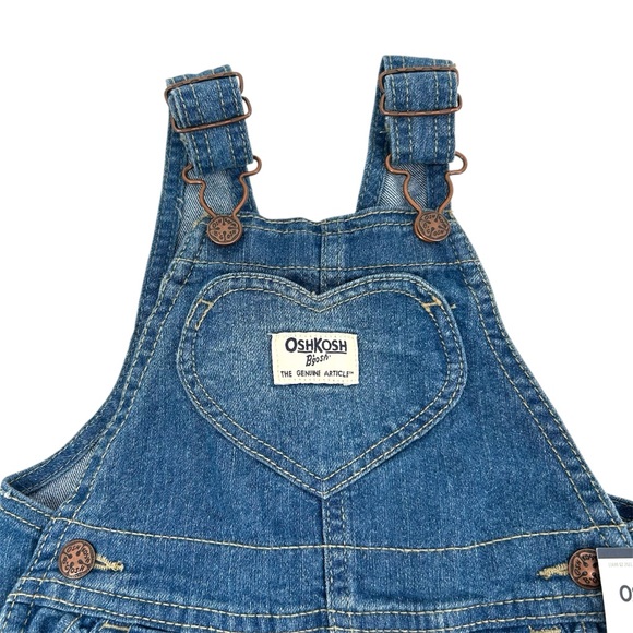 NWT OshKosh B’gosh Knit Denim Heart Pocket Overalls  Baby Girls Size 12M - Picture 4 of 12